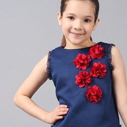 One Friday Kids Girls Round Neck Top With 3D flowers-image-29