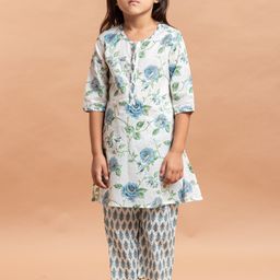 Sangria Girls Floral Printed Pure Cotton Straight Kurta With Trousers-image-23