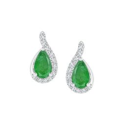 Angara 14KT White Gold Emerald And Diamond Studded Earrings-1.51 gm-image-35