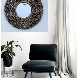 VAS collection home Ethnic Motifs Black & Brown Self Design Wooden Decotaive Frame Mirror-50