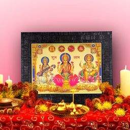 Hawai Black & Pink Lakshmi Ganesh Saraswati Gold Plated  Wooden Photo Frames-52