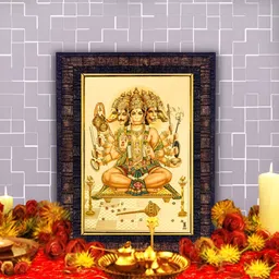 Hawai Black & Green Pancha Mukhi Hanuman Ji Gold Plated Wooden Wall Photo Frames-image-79