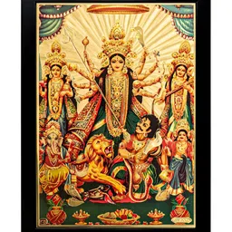 Hawai Black & Gold Toned Goddess Durga Religious Wooden Wall Photo Frame-image-55
