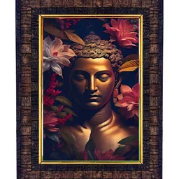 Hawai Black & Brown Gautama Buddha Printed With Wooden Wall Photo Frame-image-21
