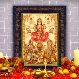 Hawai Black & Beige Ganesh Laxmi Saraswati Gold Plated Wooden Wall Photo Frame-picture-10