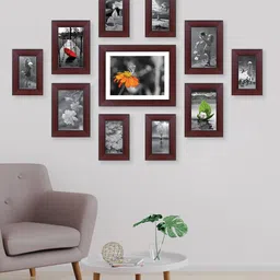 RANDOM Set Of 11 Brown Solid Collage Rosewood Photo Frames-16