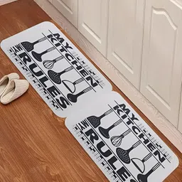 Kuber Industries White Black Printed Rectangle Kitchen Door Mat-33
