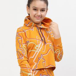 SPUNKIES Girls Orange Printed Organic Cotton Hooded Sweatshirt-image-45