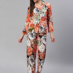 Cation Women White & Orange Printed Night Suit-image-55