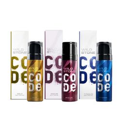 Wild stone Men Set of 3 Code Long Lasting Body Deodorant 150ml each- Gold+Titanium+Iridium-20