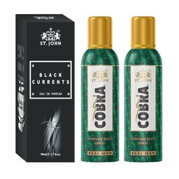 ST-JOHN Combo of 2 Cobra Deodrant - 100ml each & Black Current - 50ml Perfume-12