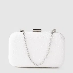 Lino Perros White Glitter Box Clutch with Detachable Sling Strap-41