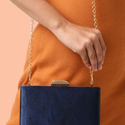 Lavie Tex Framed Women Navy Clutch Detachable Chain Sling Strap-54