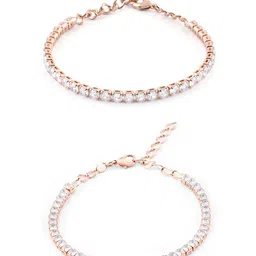Zaveri Pearls Set of 2 Rose Gold-Plated White Brass Cubic Zirconia Wraparound Bracelet image 4
