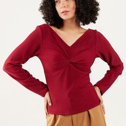 Athena Immutable V-Neck Long Sleeve Twisted Regular Top-image-37