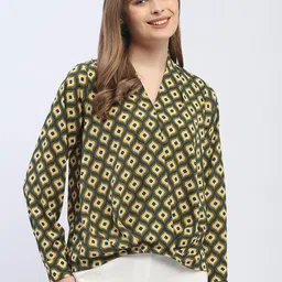 Madame V-Neck Long Sleeves Geometric Print Wrap Top-image-69