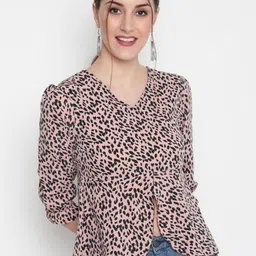 AKIMIA Peach-Coloured Animal Printed Crepe Top-image-89