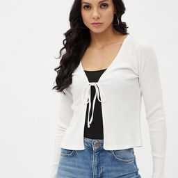 Harpa Women White Striped Tie-Up Shrug-image-33