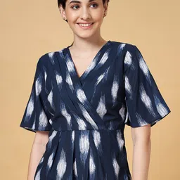 Annabelle by Pantaloons Abstract Printed V-Neck Flared Sleeves Pleated Regular Top-13