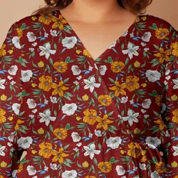Zink Curve Plus Size Floral Printed Flared Sleeves Wrap Top image 2
