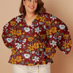 Zink Curve Plus Size Floral Printed Flared Sleeves Wrap Top image 4