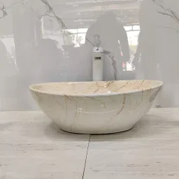 Art Wash Basin Countertop, Tabletop Ceramic Bathroom Sink/Basin (Ivory Marble) Table Top Basin-image-38