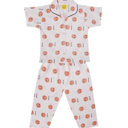 Wish Karo Girls White & Peach-Coloured Printed Night suit-image-84