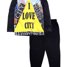 KiddoPanti Boys Black & Yellow Printed Cotton Night Suit-51