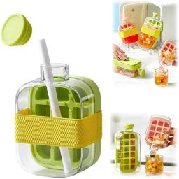 Ice Cube Mold Bottle with Straw 500 ml 2 in 1 Green Silicone Ice Cube Tray-image-13