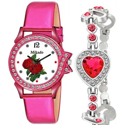 Mikado Women Multicoloured Brass Printed Dial & Pink Leather Straps Analogue Watch-image-82