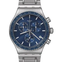 Swatch Men Embellished Dial & Stainless Steel Bracelet Style Straps Analogue Watch YVS496G-39