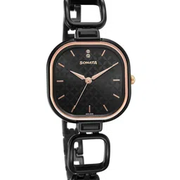 Sonata Women Brass Dial & Stainless Steel Bracelet Style Straps Analogue Watch 8186KM01-35