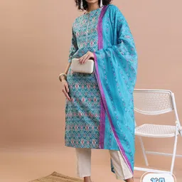 Vishudh Ethnic Motifs Printed Regular Kurta with Trousers & Dupatta image 1