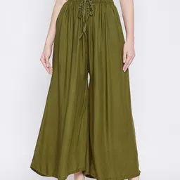 Clora Creation Women Olive Green Flared Knitted Palazzos-image-63