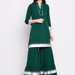 FABNEST Women Green Gotta Patti Kurta with Sharara-image-75