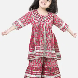 BownBee Girls Floral Printed Pure Cotton Kurta with Sharara-picture-42
