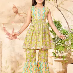 Aarika Girls Floral Printed Regular Pure Cotton Kurta with Sharara-picture-30