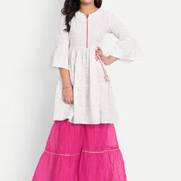 Modish Couture Girls Printed Tiered Pure Cotton Kurta with Sharara-image-11