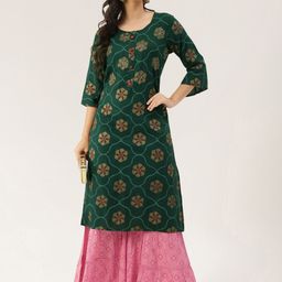 Lee Moda Women Green Printed Kurti with Sharara-image-6