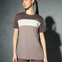 Women Colorblock Crew Neck Polyester Brown T-Shirt-30