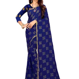 Rhey Ethnic Motifs Foil Printed Zari Chiffon Banarasi Saree-picture-1