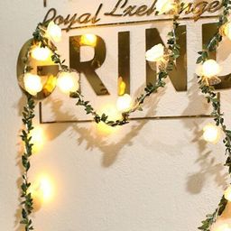 Glimmer Lightings White & Green Flower Leaf Garland In 3.5V USB Operated String Lights-34