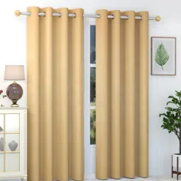 exporthub Gold Solid Polyester 8 Ft Blackout Eyelet Door Curtains (Set of 2)-picture-9