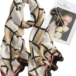 Checkered Cotton Viscose Blend Women Beige Stole-image-31