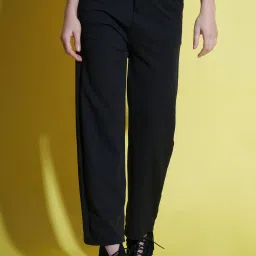 Women Regular Fit Black Lycra Blend Trousers-image-10