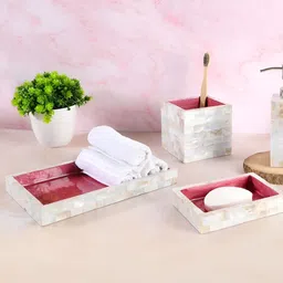 THE HOME CO. White & Beige 3 Pieces Printed Wooden Bath Accessories-39
