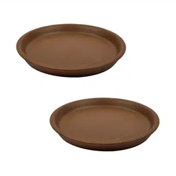 LASAKI Brown 2Pcs Ceramic Round Planter Trays-29