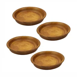 LASAKI Brown 4 Pieces Ceramic Round Planter Trays-19