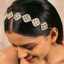 HAIR DRAMA COMPANY Women Gold-Toned & White Embellished Hairband-image-6
