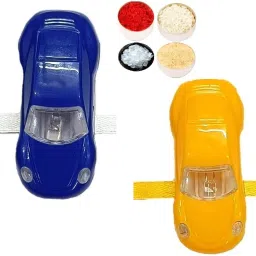 Kids Car LED Light Rakhi Plastic (PVC) Chawal Roli Pack, RakhiSet-36